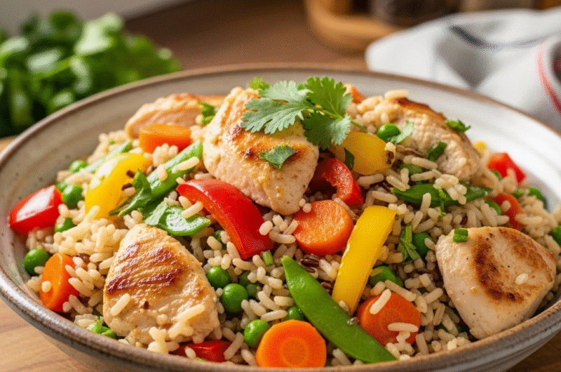 أرز بالدجاج والخضار المشكلة
